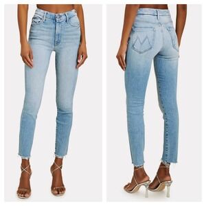 Mother The High Waisted Looker Ankle Fray 31 Au Revoir Skinny Jeans Light Wash